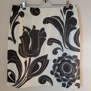 Talbots Floral Print Cotton Stretch Pencil Skirt 14 Brown Bold Career Groovy
